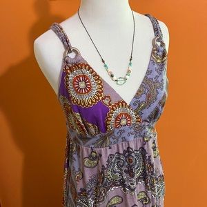 LUCKY BRAND ☘️ MAXI SUN DRESS ~ Cold Shoulder Purple Paisley Floral ~ M